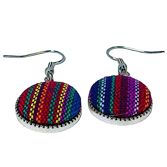 Woven Rainbow Striped Fabric Charm Dangly Earrings NEW - Picture 4 of 6